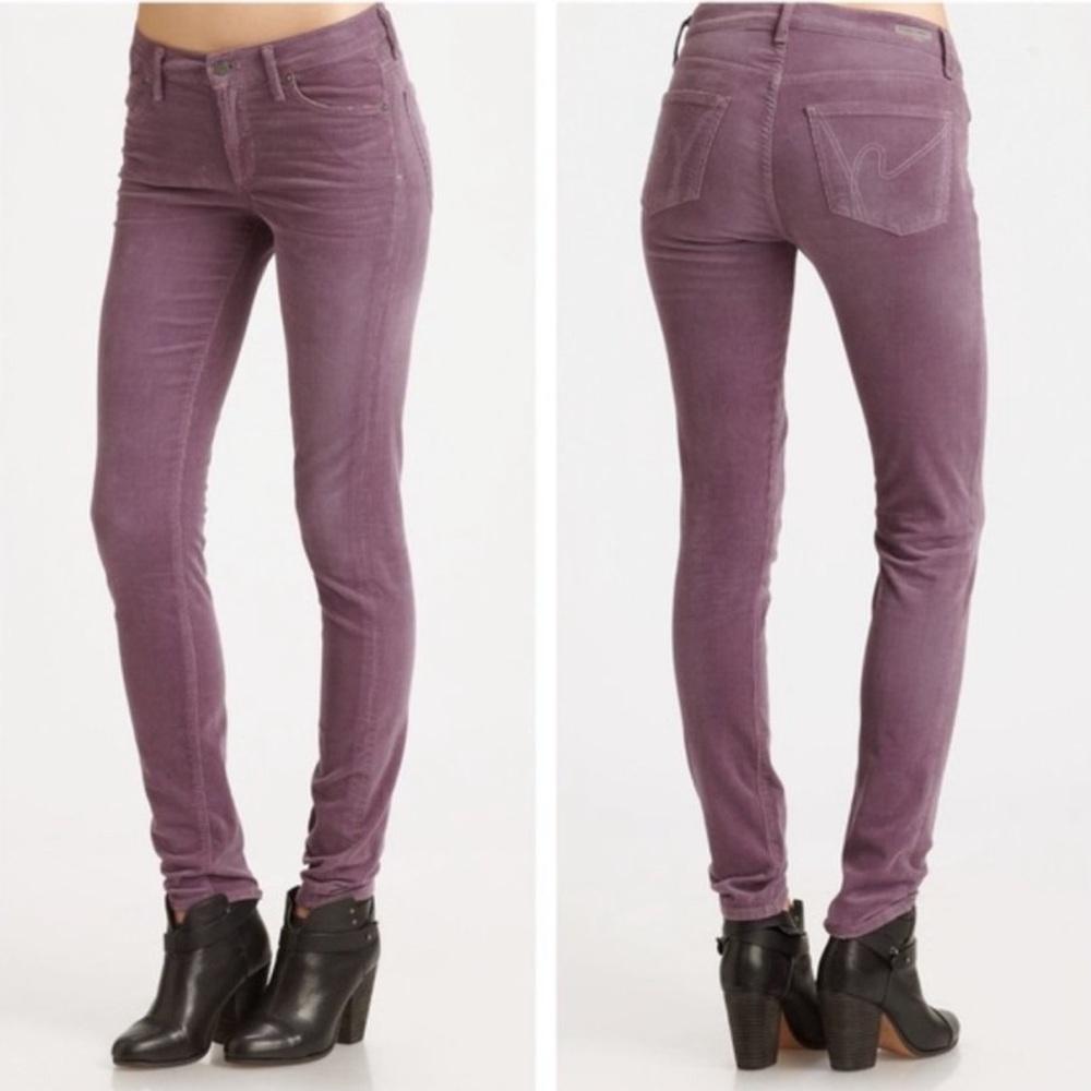 Citizens Of Humanity Purple Corduroy Avedon Low Rise Skinny Leg Jeans Size 31
